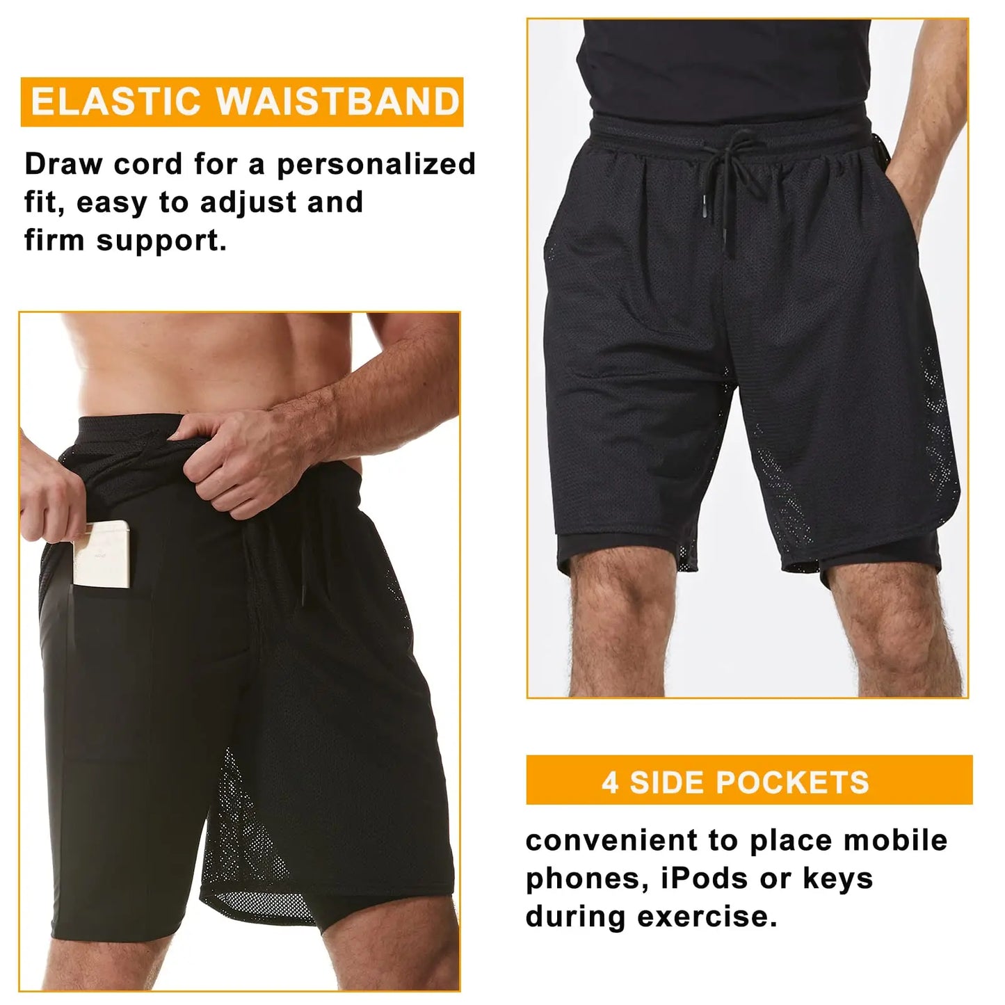 Double Layer 2 in 1 Mesh Sauna Sweat Shorts HIgh Quality Running Pants Lose Weight Workout Fitness Shorts With Pockets