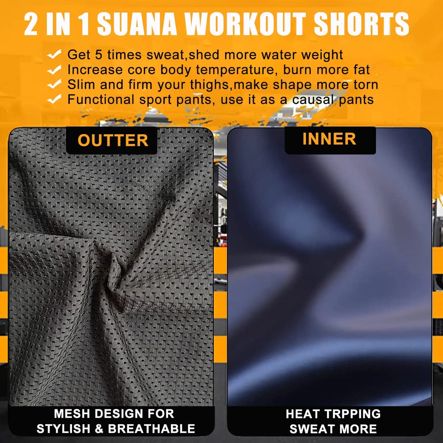 Double Layer 2 in 1 Mesh Sauna Sweat Shorts HIgh Quality Running Pants Lose Weight Workout Fitness Shorts With Pockets