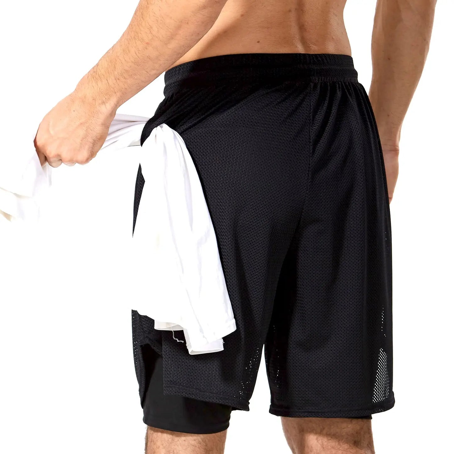 Double Layer 2 in 1 Mesh Sauna Sweat Shorts HIgh Quality Running Pants Lose Weight Workout Fitness Shorts With Pockets