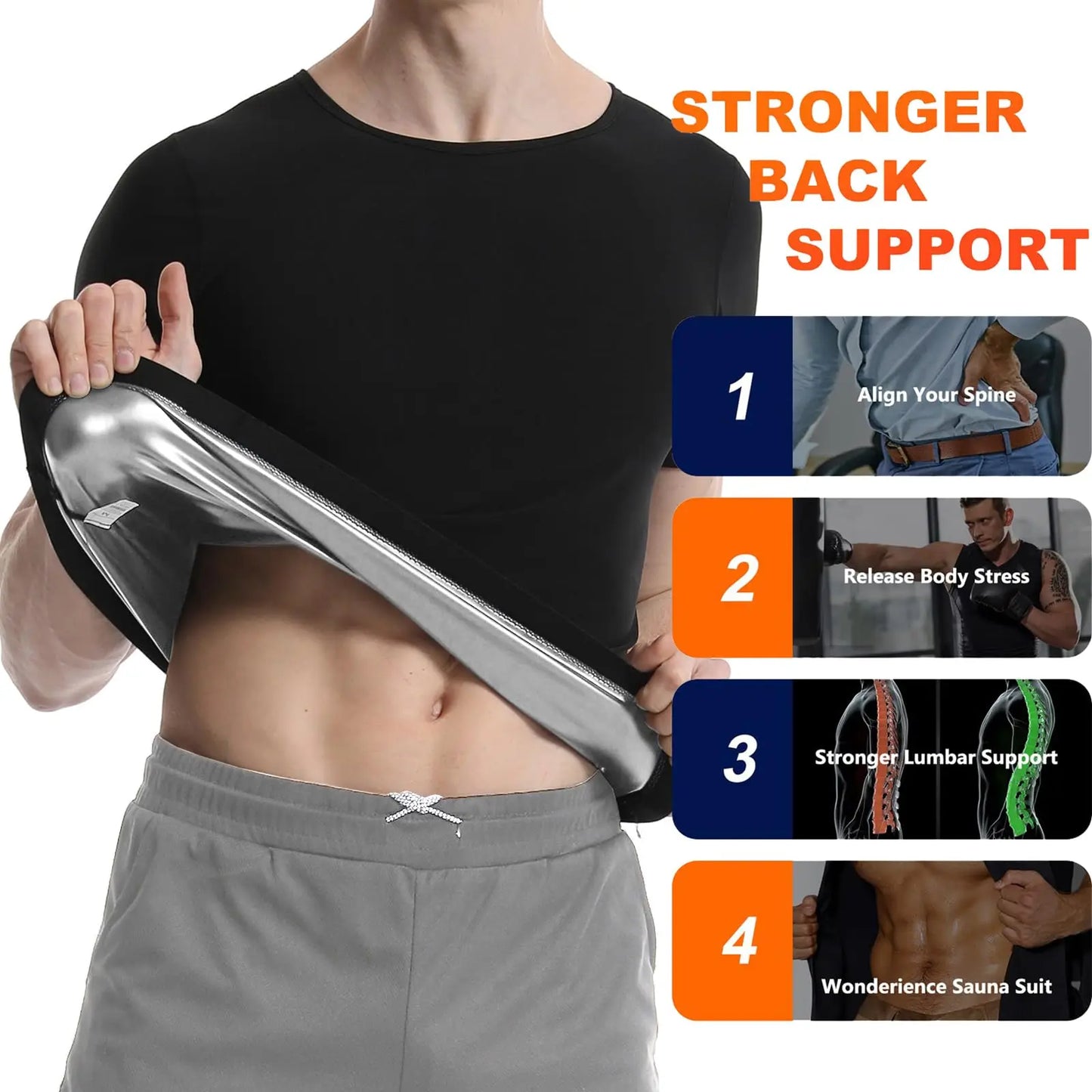 Pop Closets Sauna Shirt for Men Sweat Suit Short Sleeve Compression T-Shirt Weight Loss Body Shaper Shirts for Workout Sports