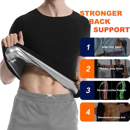 Pop Closets Sauna Shirt for Men Sweat Suit Short Sleeve Compression T-Shirt Weight Loss Body Shaper Shirts for Workout Sports