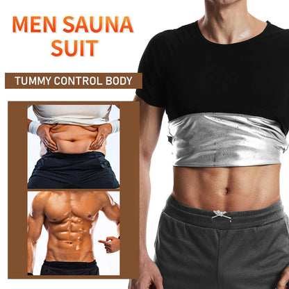 Pop Closets Sauna Shirt for Men Sweat Suit Short Sleeve Compression T-Shirt Weight Loss Body Shaper Shirts for Workout Sports